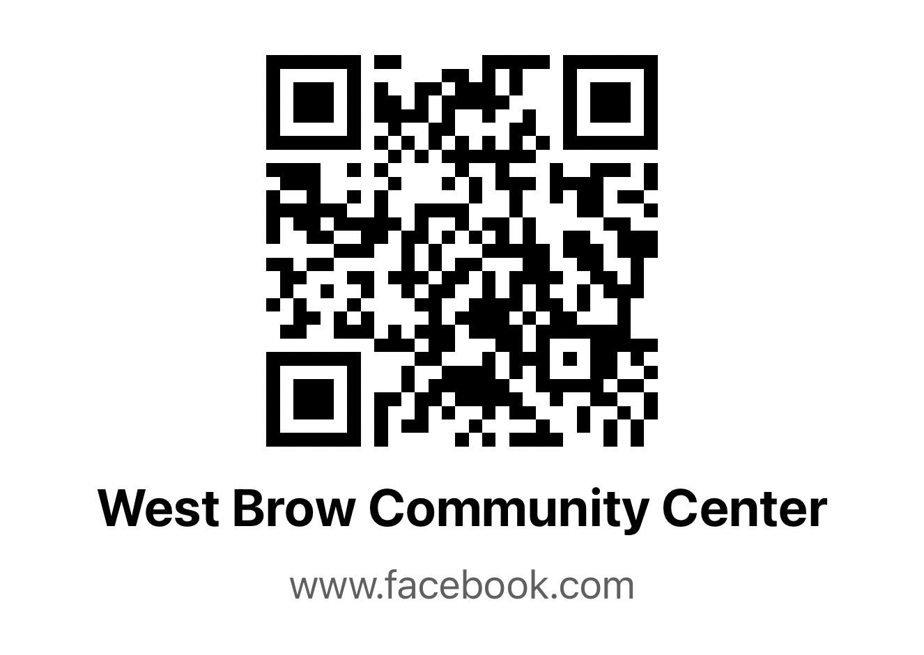 QR code linking to the West Brow Community Center Facebook page
